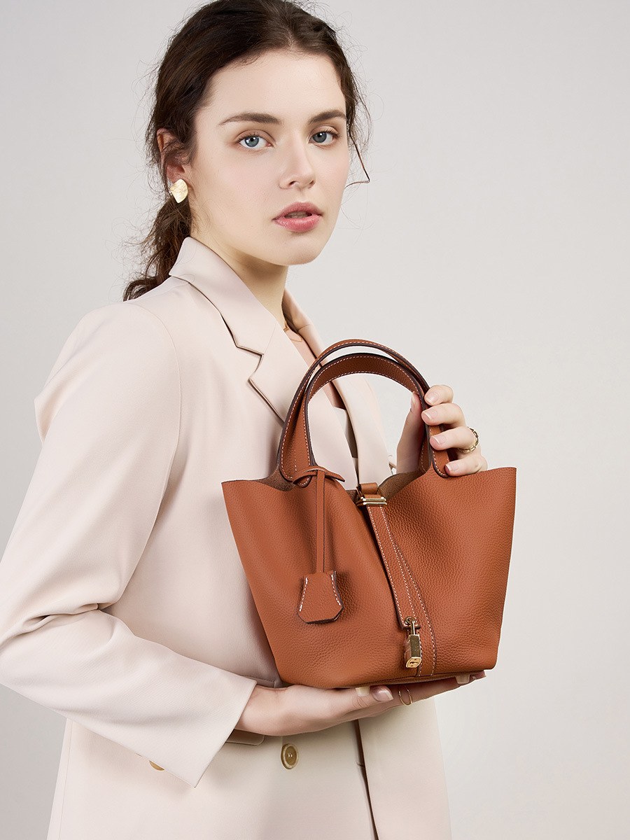 Product image 3 of Structured Leather Bucket Basket Handbag for wholesale handbag buyers