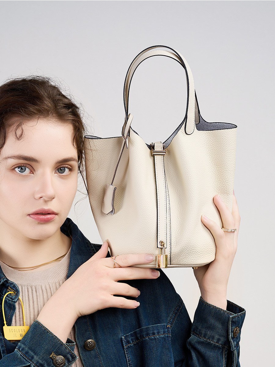 Structured Leather Bucket Basket Handbag product image for B2B handbag collection
