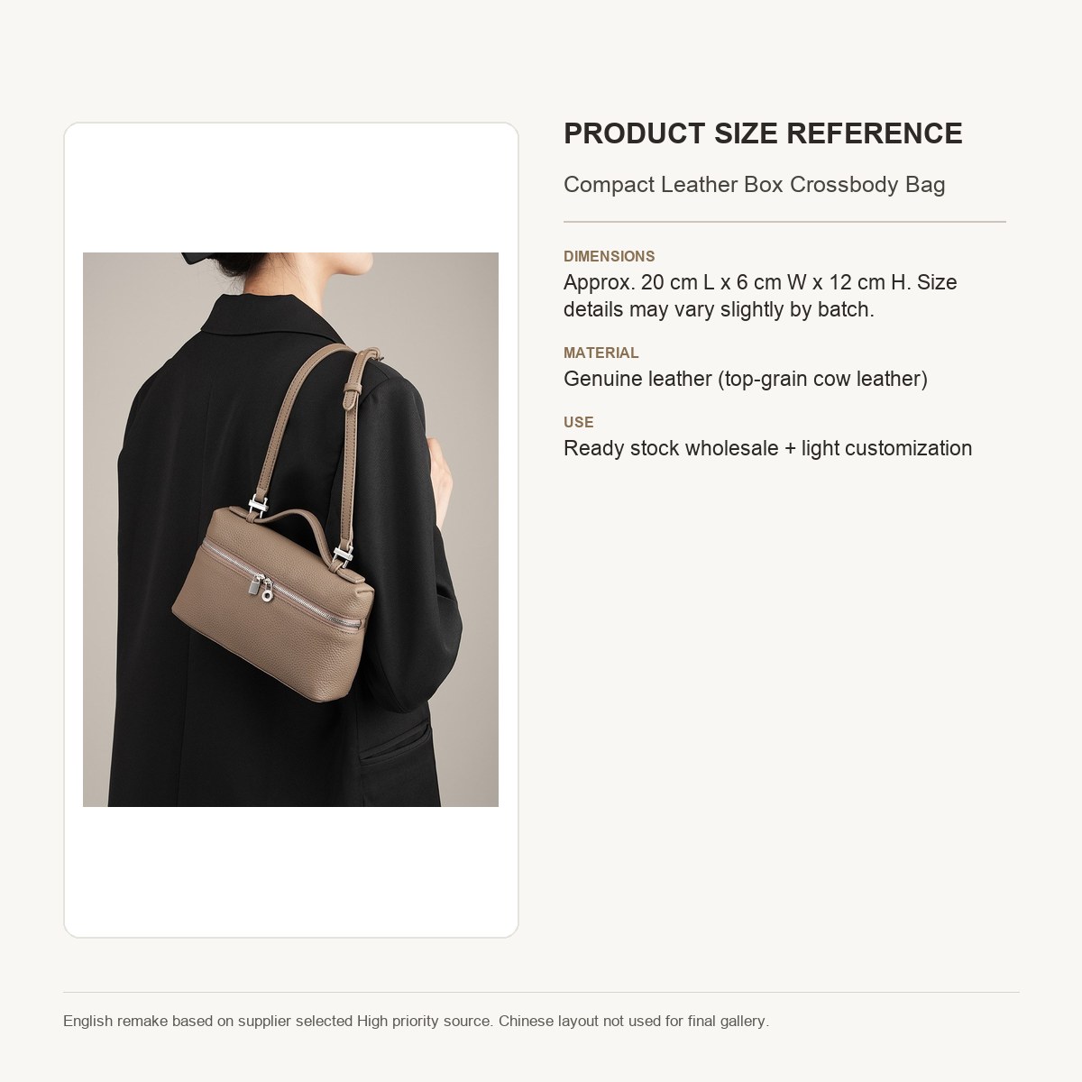 Product image 9 of Compact Leather Box Crossbody Bag for wholesale handbag buyers