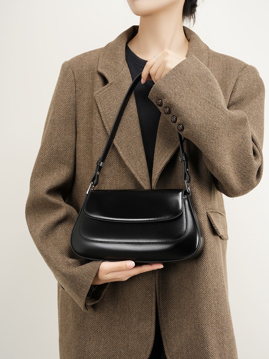 Product image 3 of Curved Leather Saddle Shoulder Bag for wholesale handbag buyers