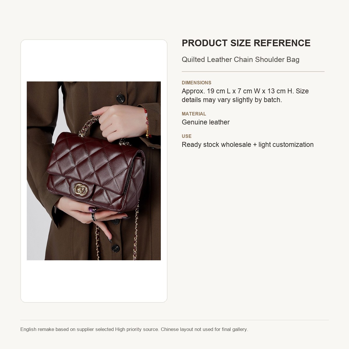 Product image 9 of Quilted Leather Chain Shoulder Bag for wholesale handbag buyers