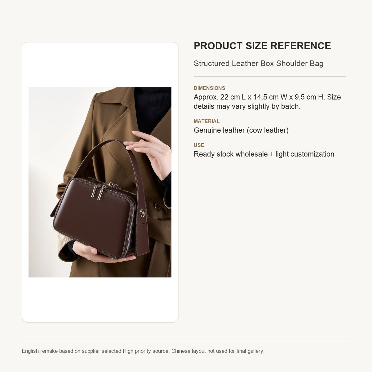 Product image 9 of Structured Leather Box Shoulder Bag for wholesale handbag buyers