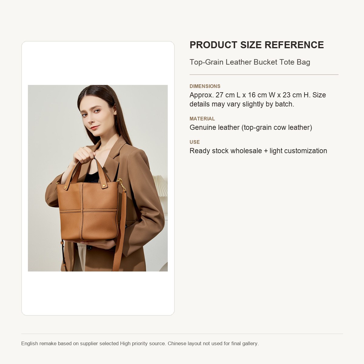 Product image 8 of Top-Grain Leather Bucket Tote Bag for wholesale handbag buyers