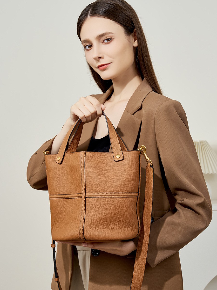 Top-Grain Leather Bucket Tote Bag product image for B2B handbag collection