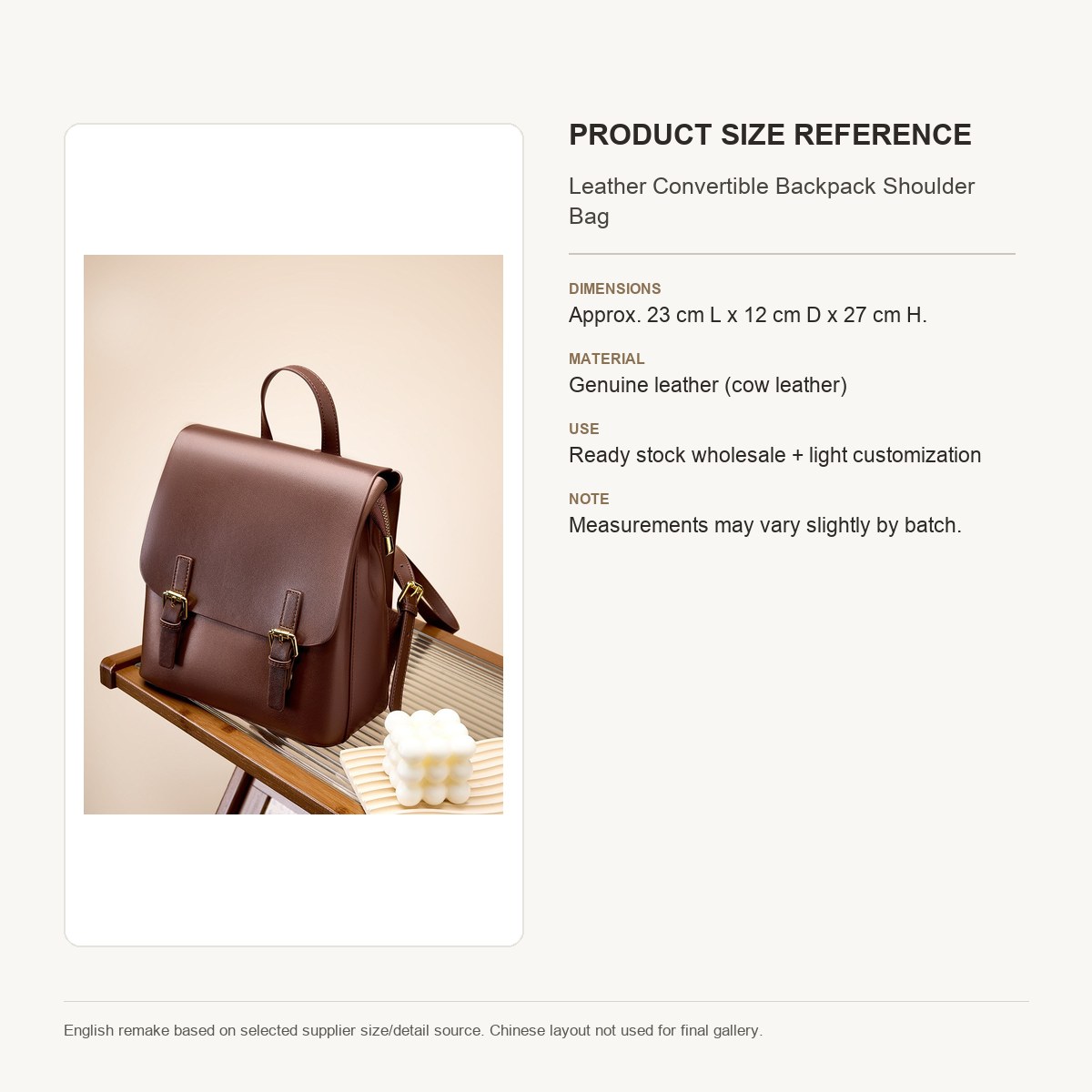 Product image 9 of Leather Convertible Backpack Shoulder Bag for wholesale handbag buyers