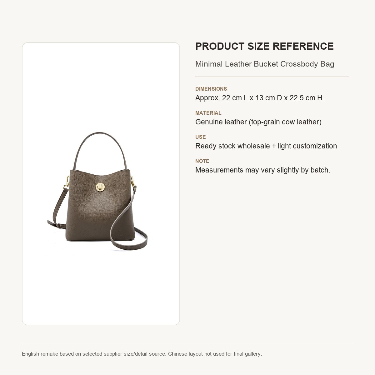 Product image 9 of Minimal Leather Bucket Crossbody Bag for wholesale handbag buyers