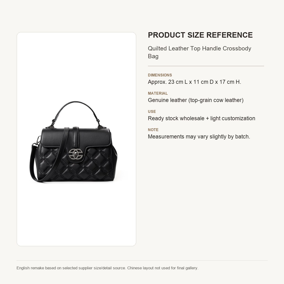 Product image 9 of Quilted Leather Top Handle Crossbody Bag for wholesale handbag buyers