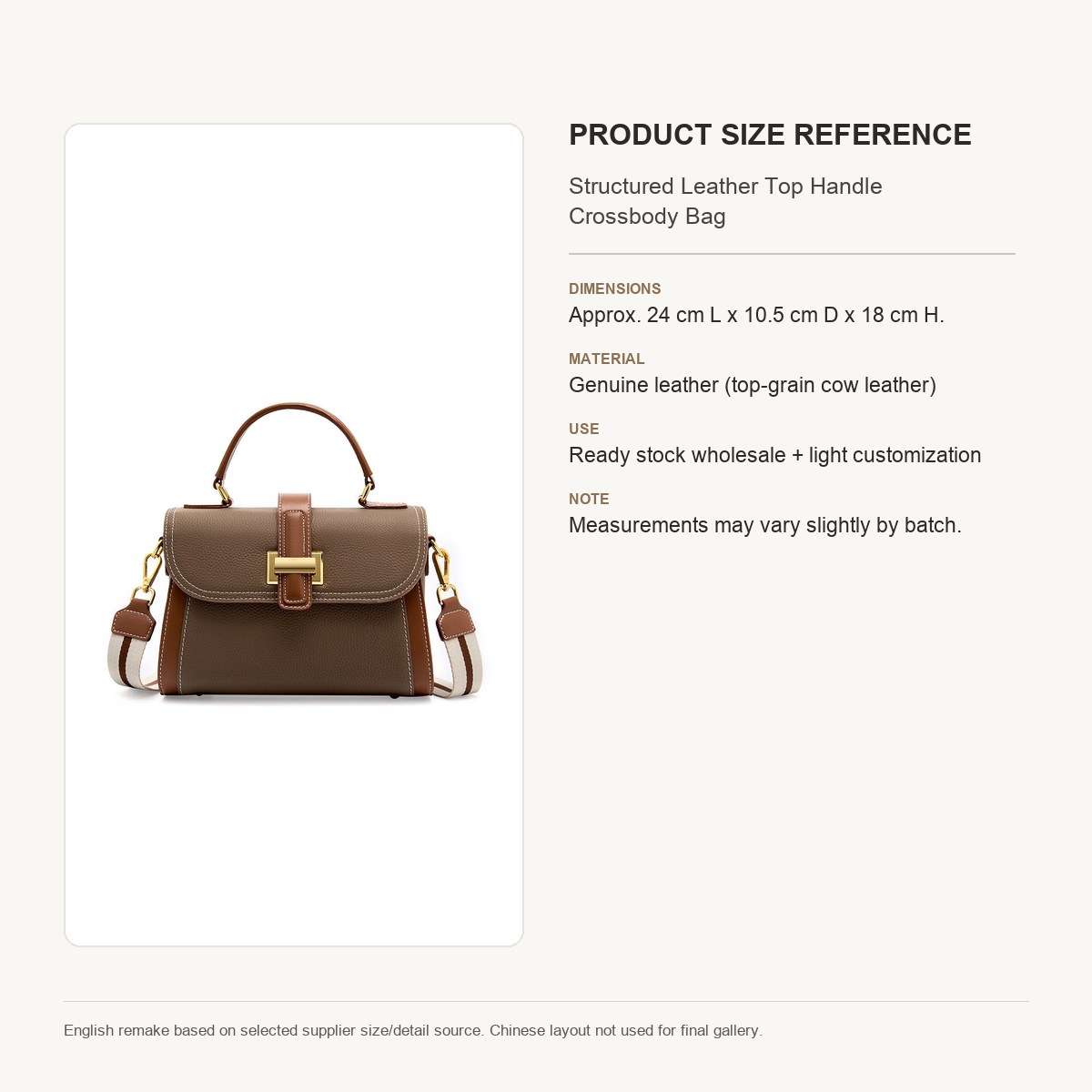 Product image 9 of Structured Leather Top Handle Crossbody Bag for wholesale handbag buyers