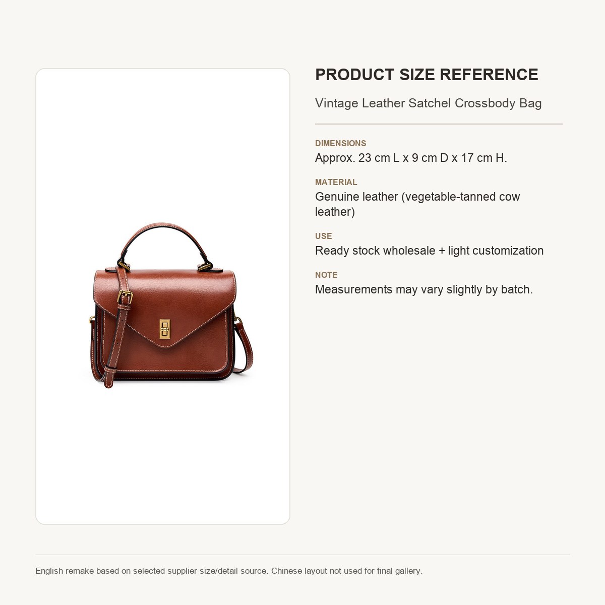 Product image 9 of Vintage Leather Satchel Crossbody Bag for wholesale handbag buyers