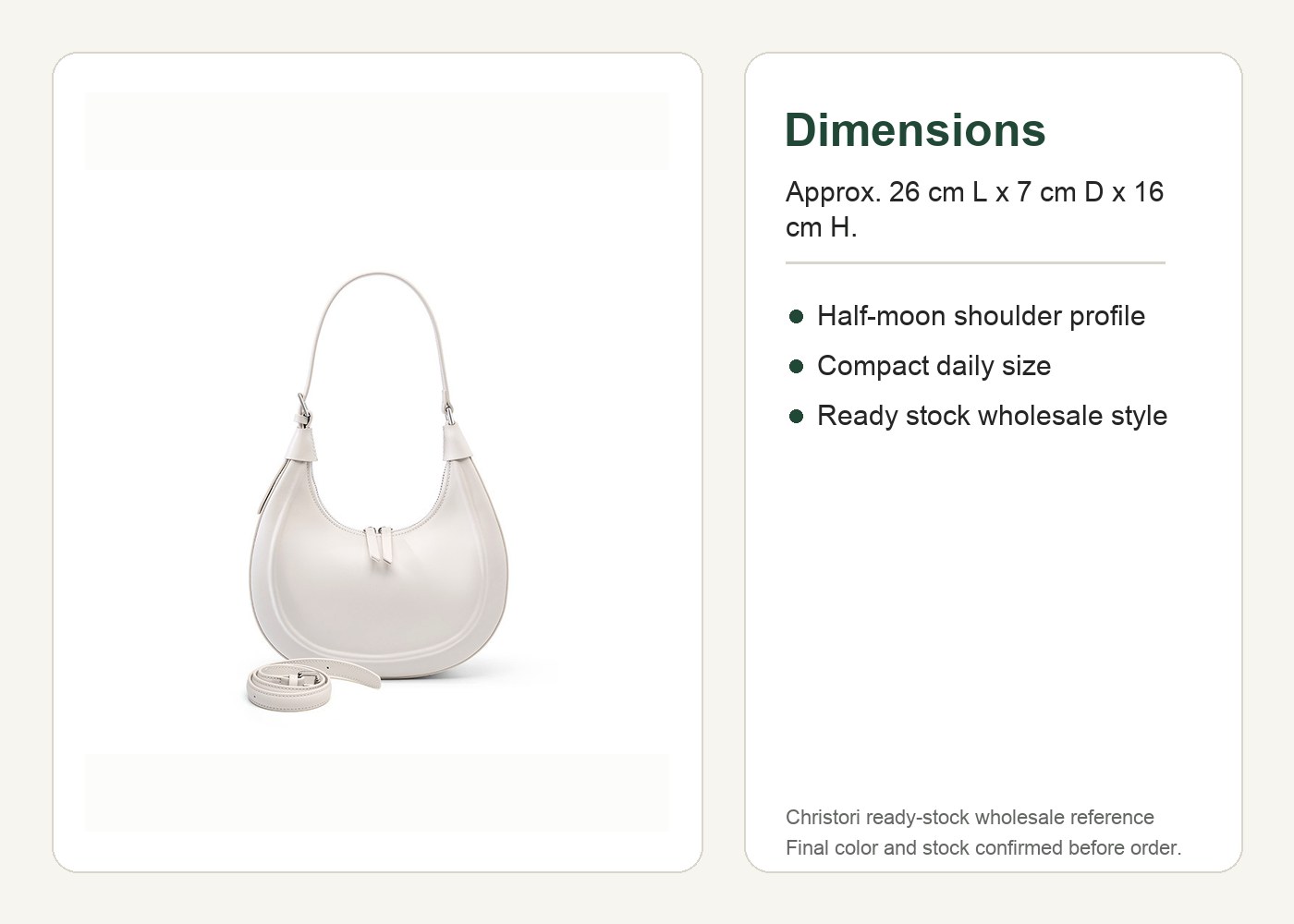 Product image 9 of Smooth Leather Half Moon Shoulder Bag for wholesale handbag buyers