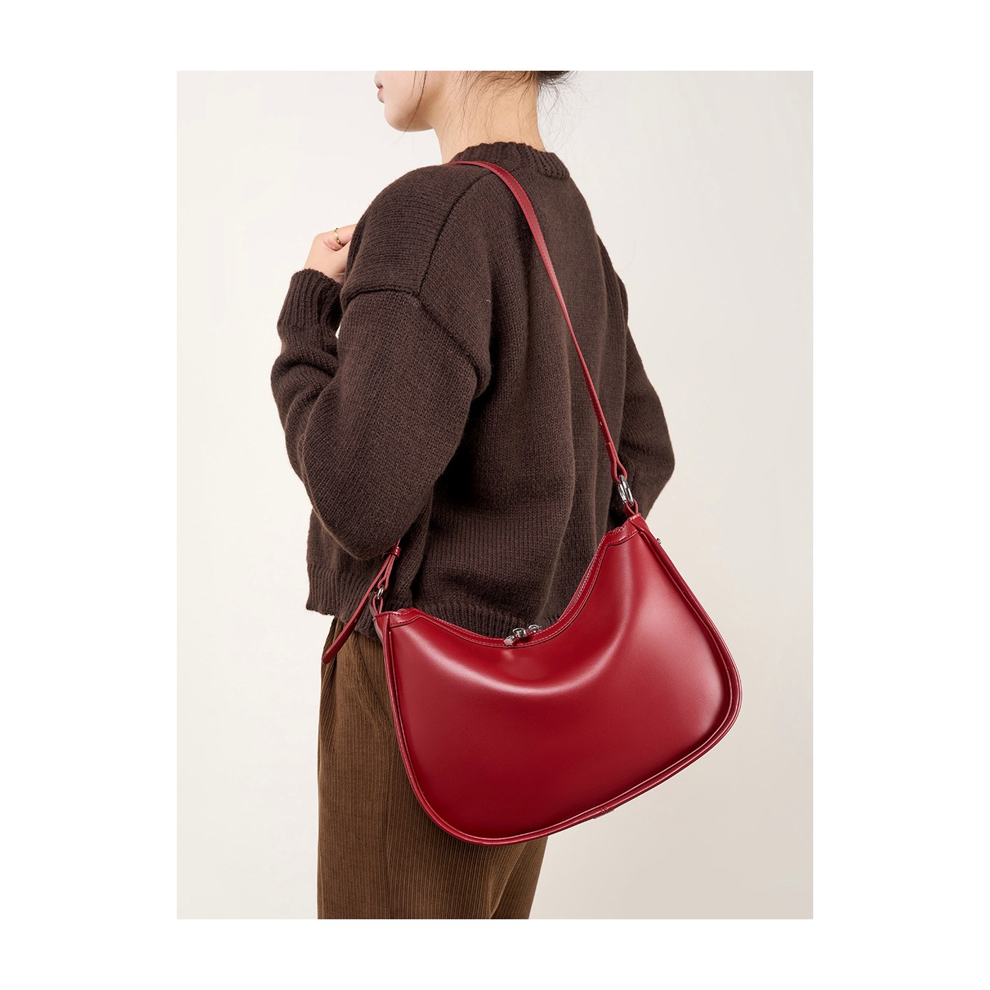 Product image 4 of Structured Leather Crescent Shoulder Bag for wholesale handbag buyers