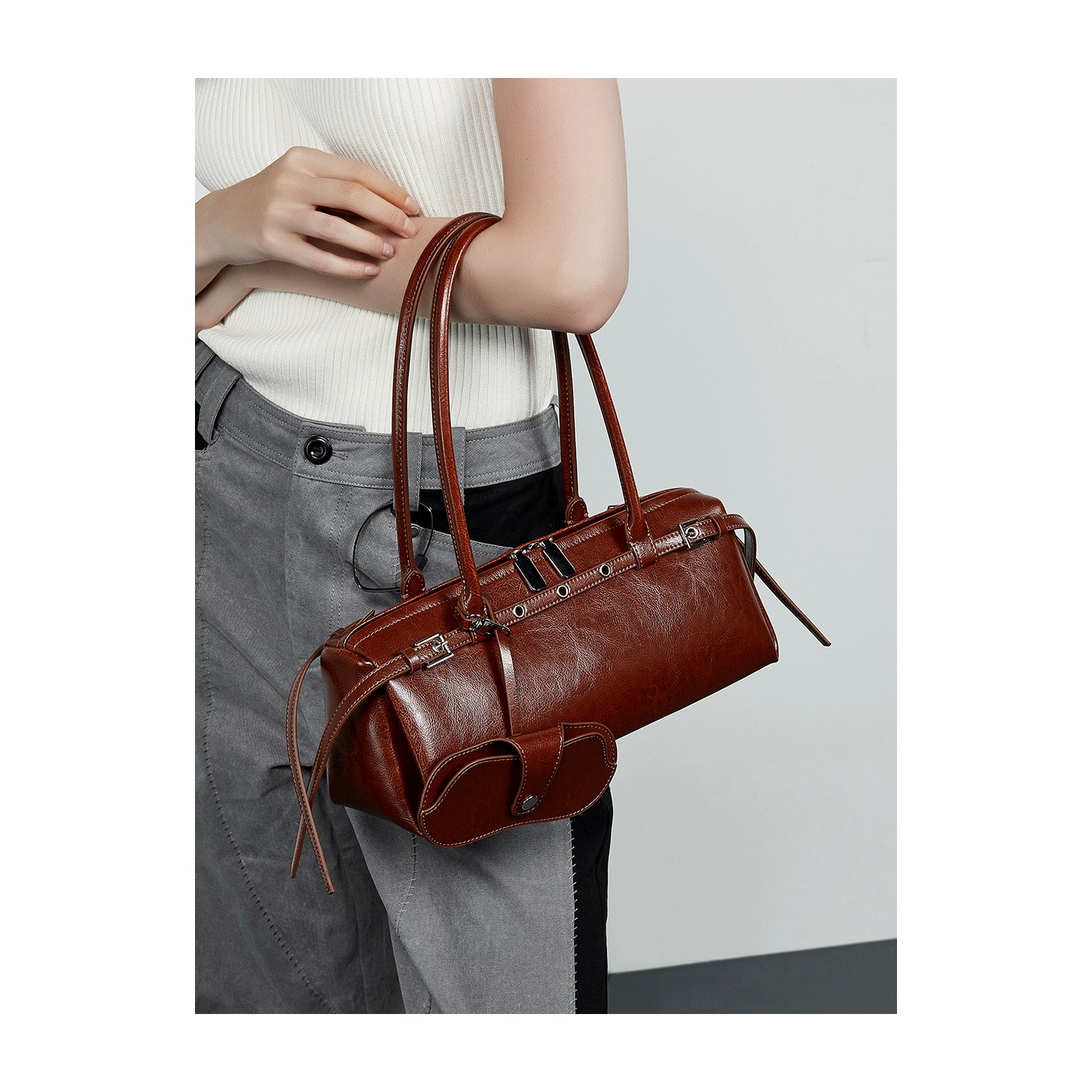 Product image 5 of Vintage Leather Belted Baguette Bag for wholesale handbag buyers