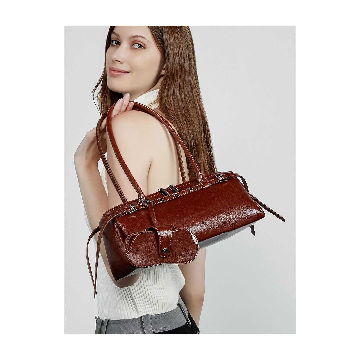Product image 6 of Vintage Leather Belted Baguette Bag for wholesale handbag buyers
