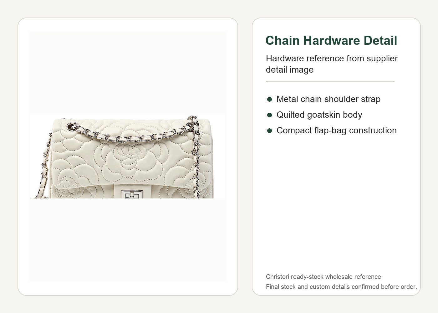 Product image 9 of Quilted Goatskin Chain Shoulder Bag for wholesale handbag buyers