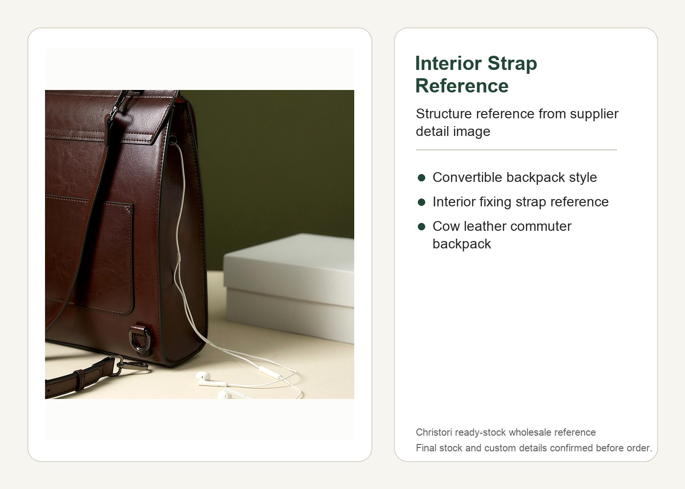Product image 8 of Vintage Leather Convertible Backpack for wholesale handbag buyers