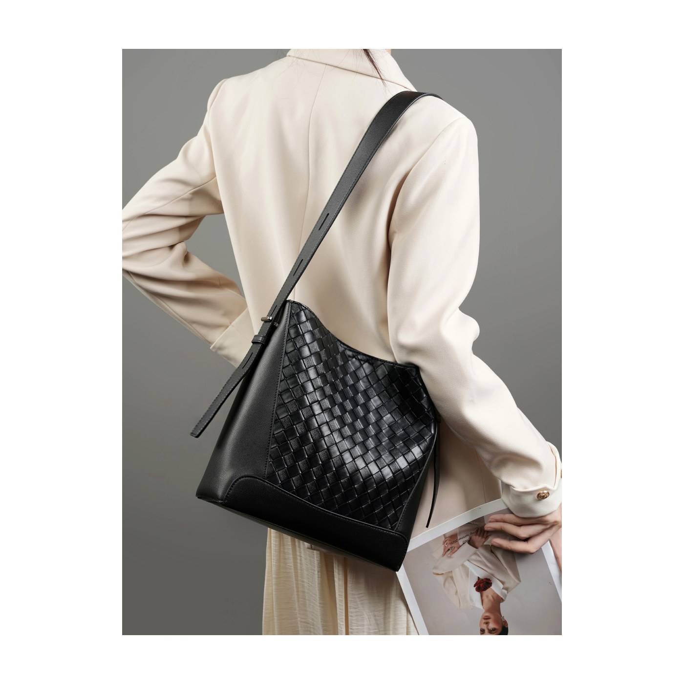 Product image 3 of Woven Leather Tote With Pouch for wholesale handbag buyers