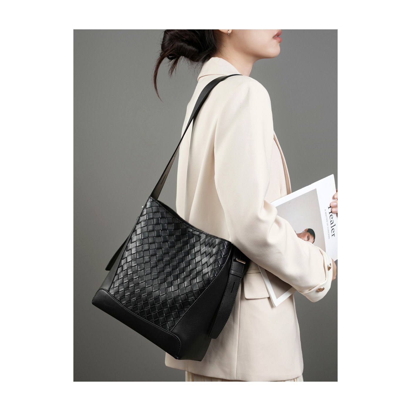 Product image 4 of Woven Leather Tote With Pouch for wholesale handbag buyers