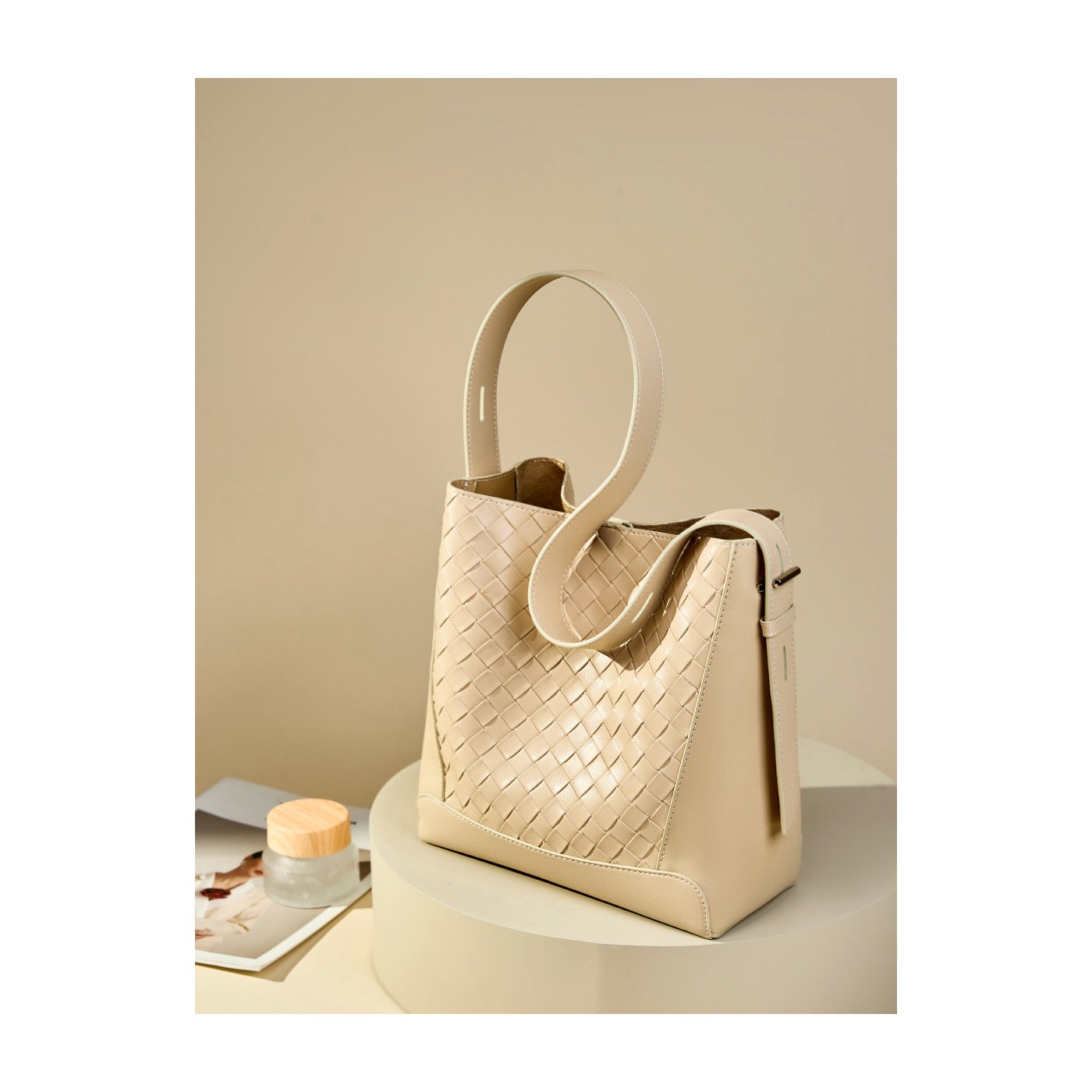 Product image 6 of Woven Leather Tote With Pouch for wholesale handbag buyers