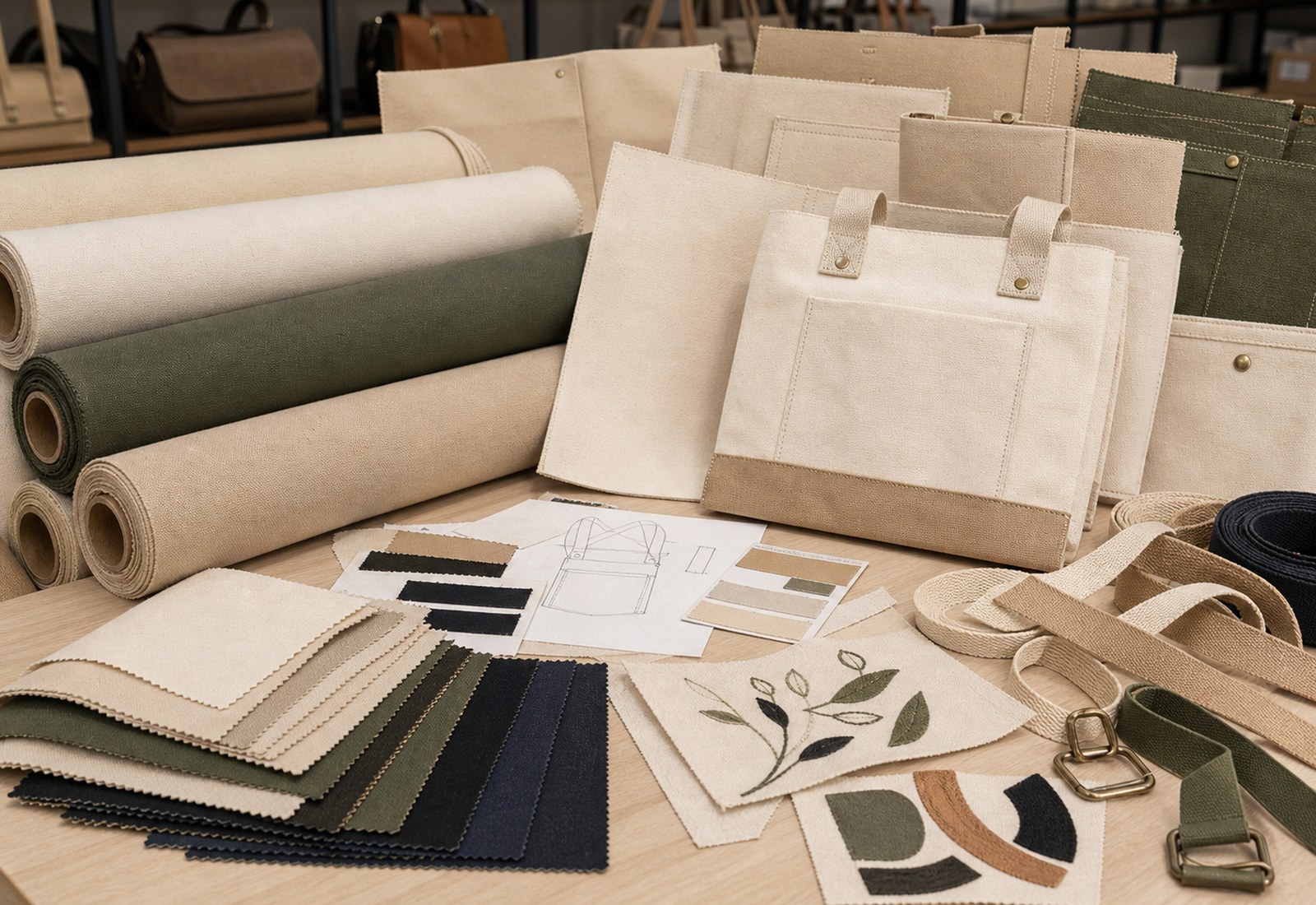 Canvas custom handbag material example
