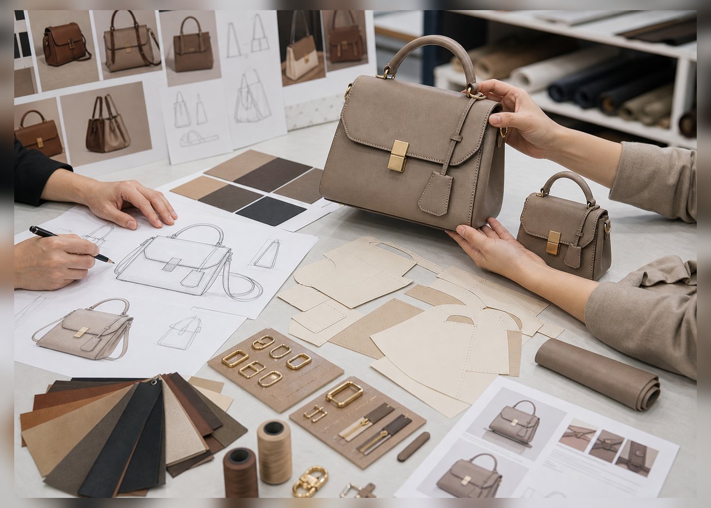OEM and ODM handbag manufacturing discussion with samples and design references